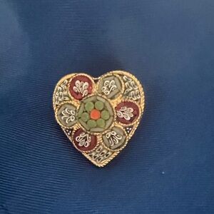 Italian Glass Mosaic Multicolor Heart Brooch